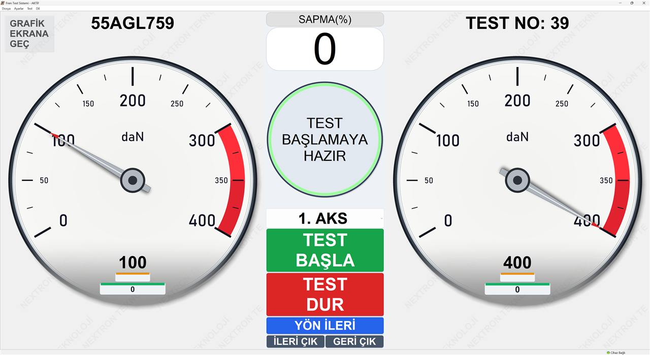 Fren test makinesi ölçüm ekranı